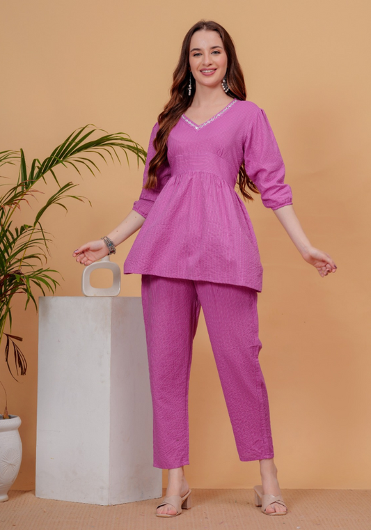 Trendy Lavender Pink Casual Co-Ord Set for Women