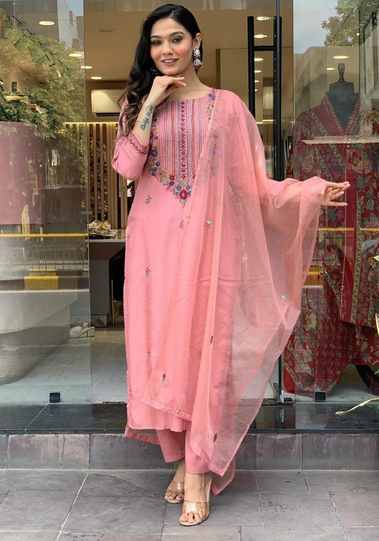 Graceful Pink Embroidered Kurta Set with Dupatta