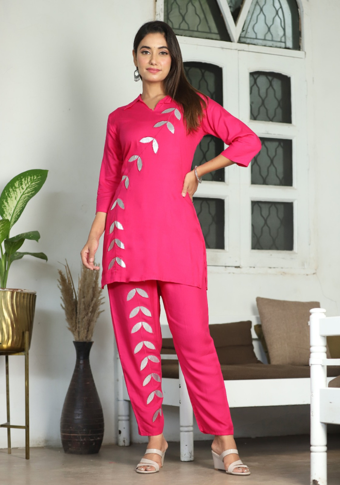 Kurta Set with Silver Leaf Embellishments