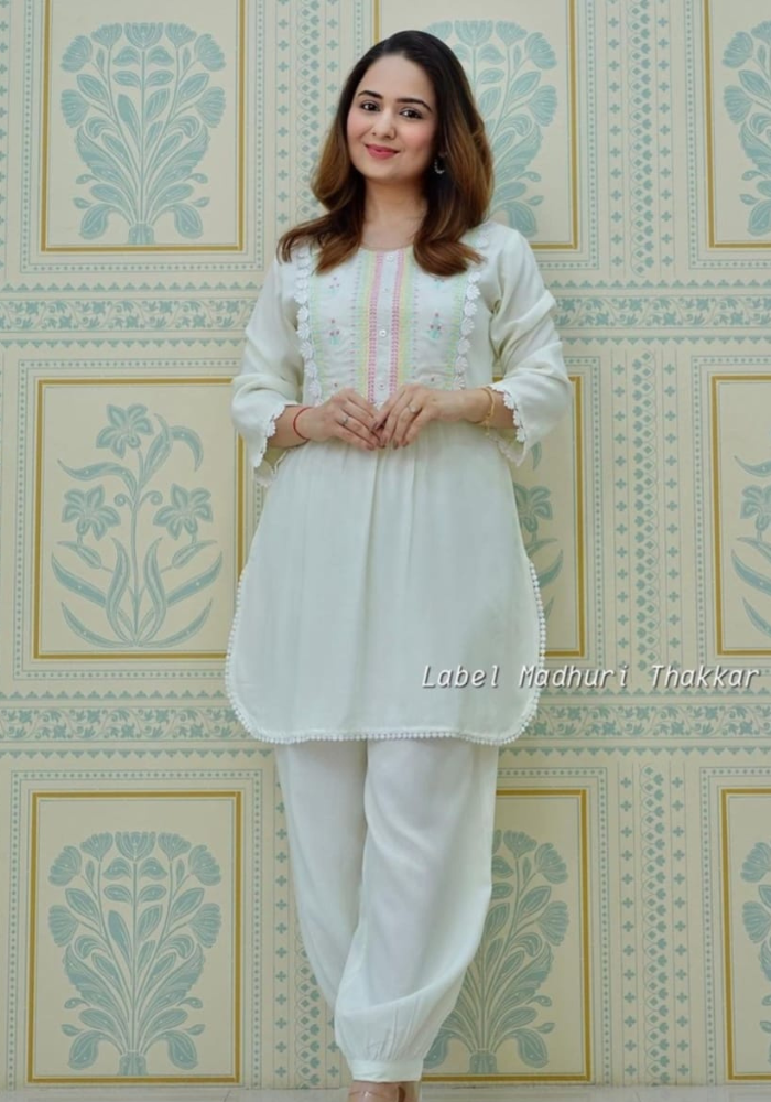 Elegant White Embroidered Co-ord  Set