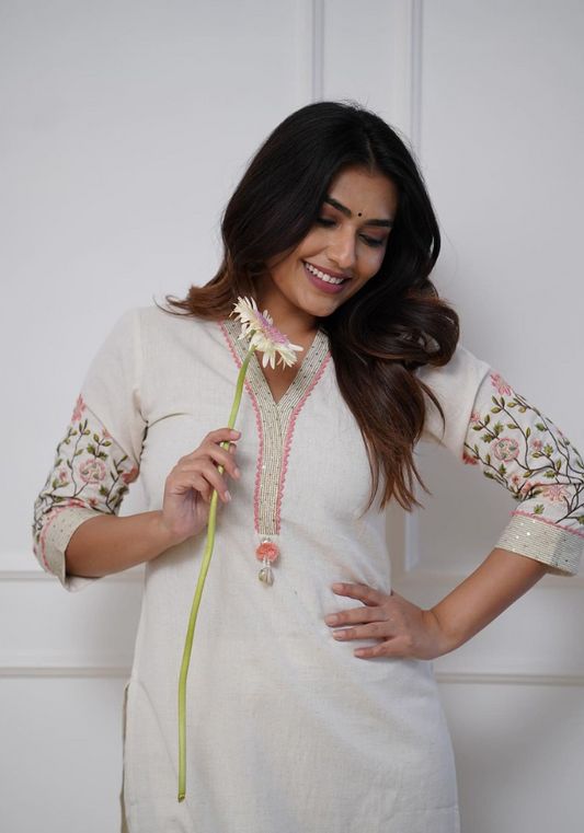 Embroidered Kurta with Floral Details