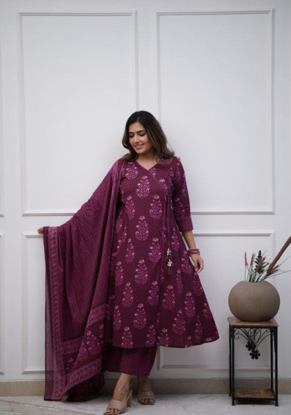 Floral Print Kurta Set with Matching Dupatta