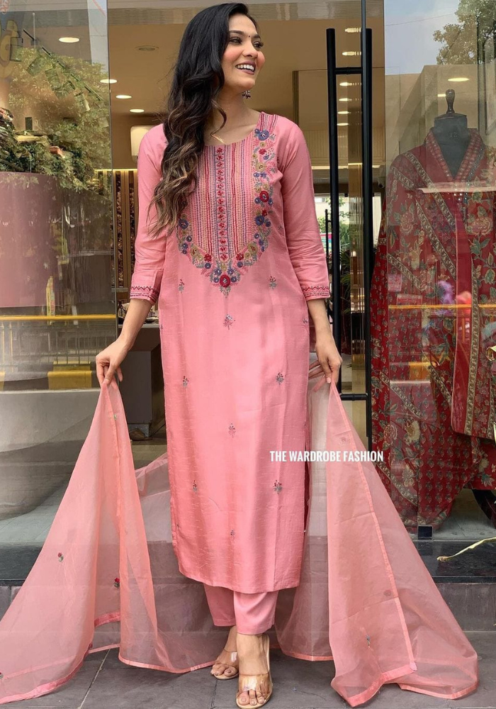 Graceful Pink Embroidered Kurta Set with Dupatta