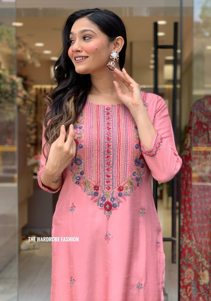 Graceful Pink Embroidered Kurta Set with Dupatta