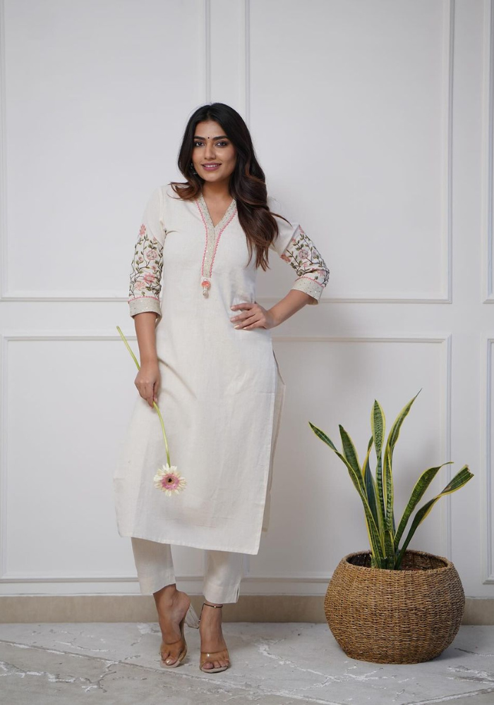 Embroidered Kurta with Floral Details