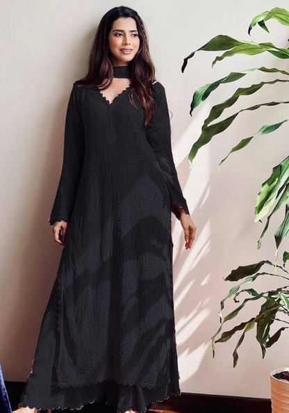 Graceful Black Full-Length Embroidered Dress for Women