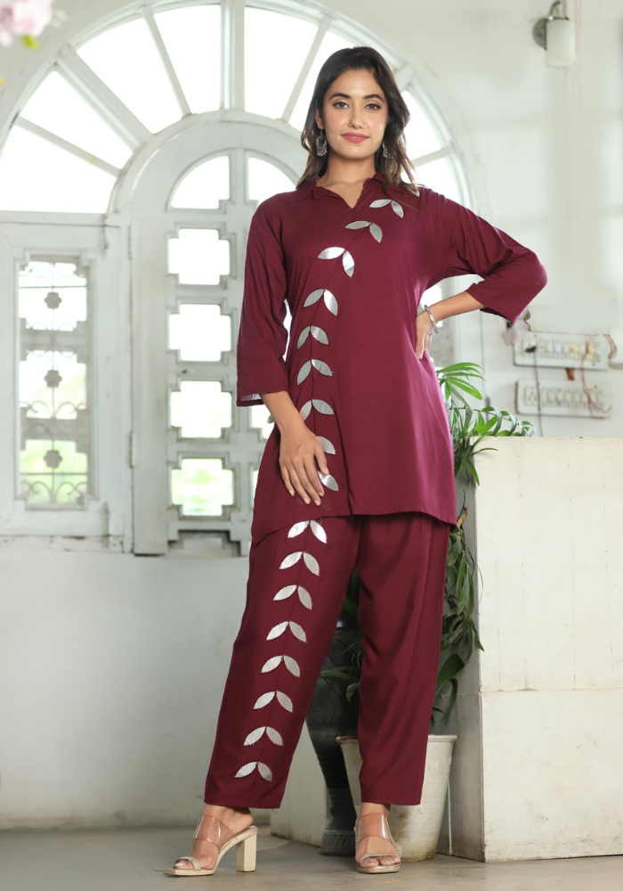 Kurta Set with Silver Leaf Embellishments