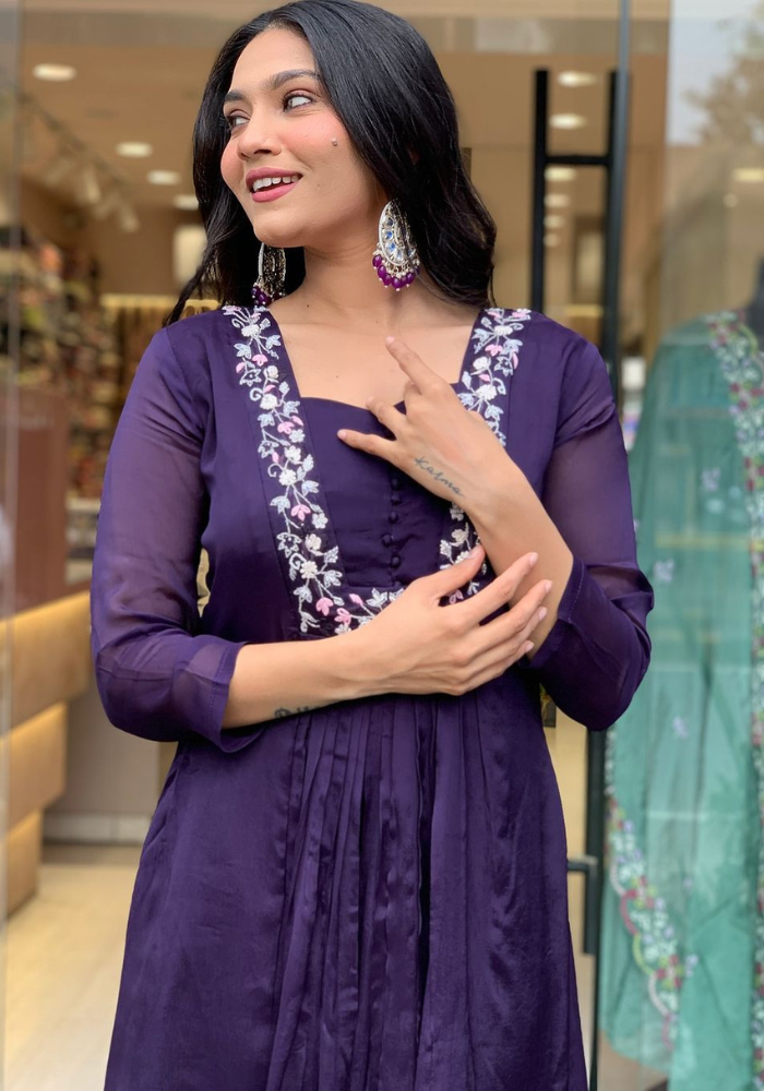 Elegant Deep Purple Embroidered Ethnic Suit with Dupatta